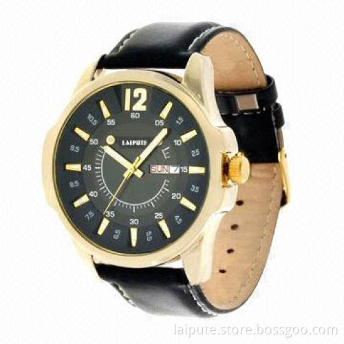 2013 Round Gold-plated Adventure Leather Band Men's Wristwatch, CE and RoHS Marks